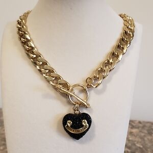 18" Juicy Couture Toggle Necklace With Black Pave Heart Charm